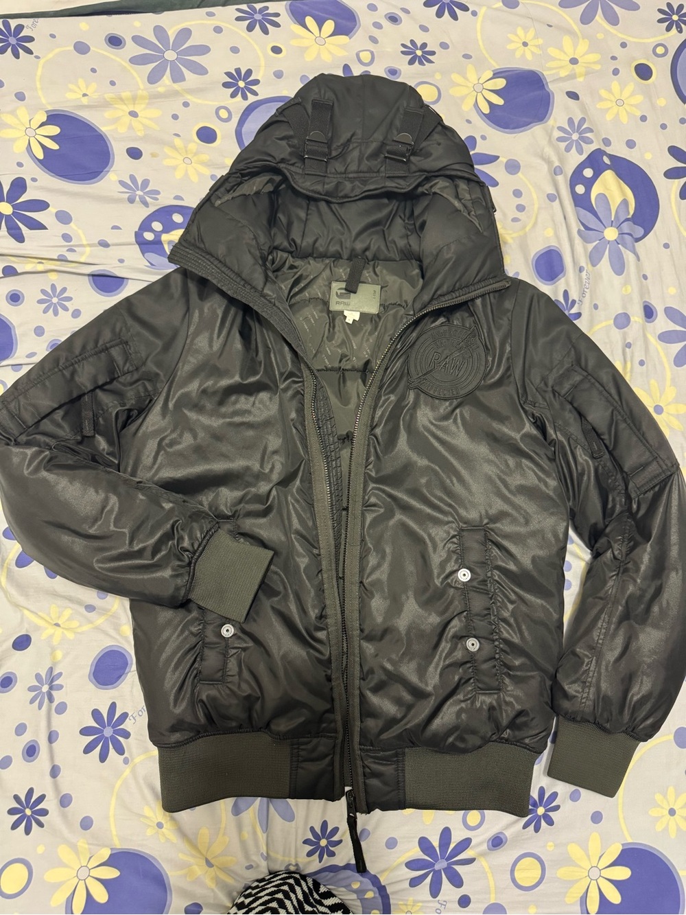 G-STAR RAW Men's Black hooded bomber jacket